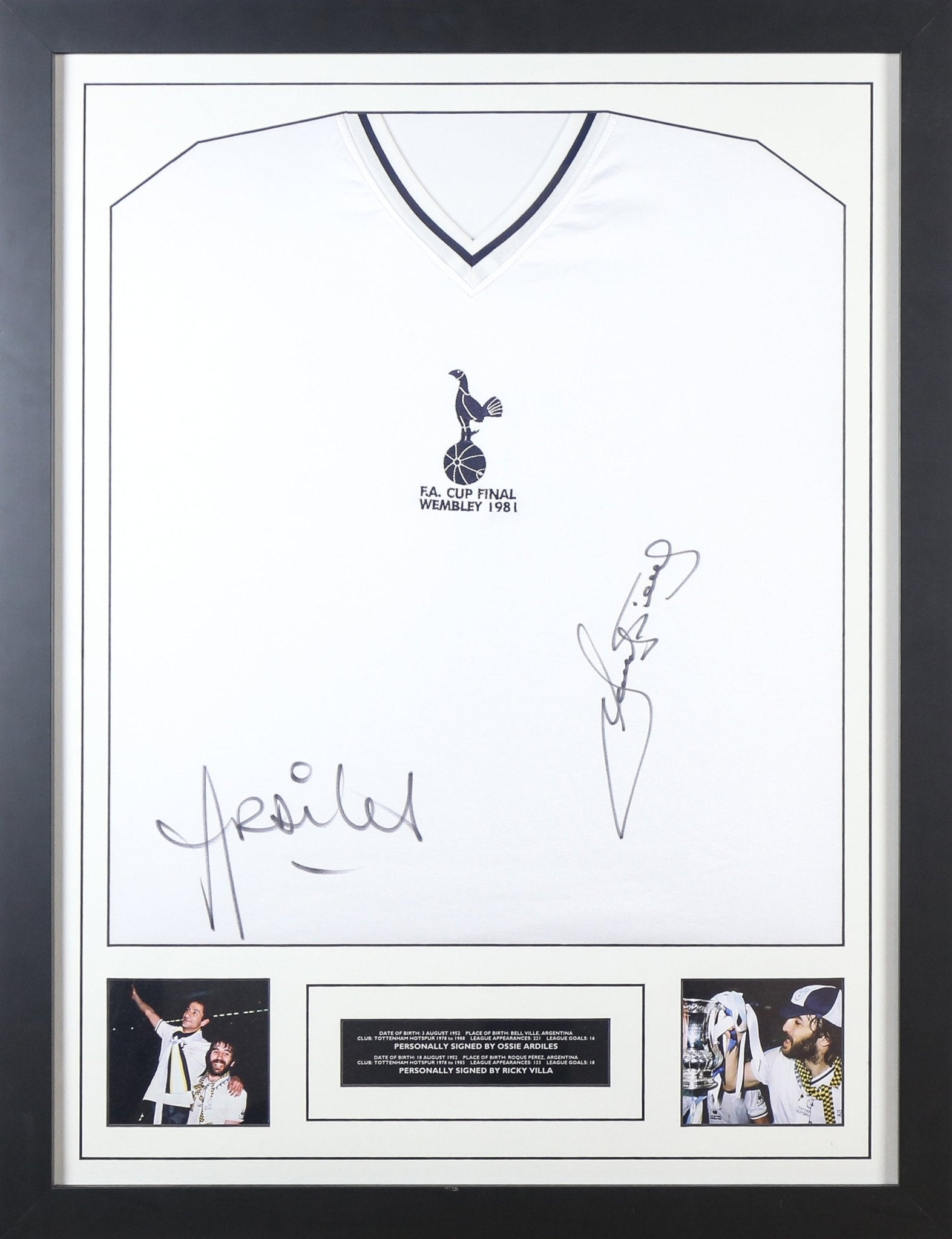 Ricky Villa and Ossie Ardiles Signed Spurs Shirt Framed Display - Memorabilia Framers Shop